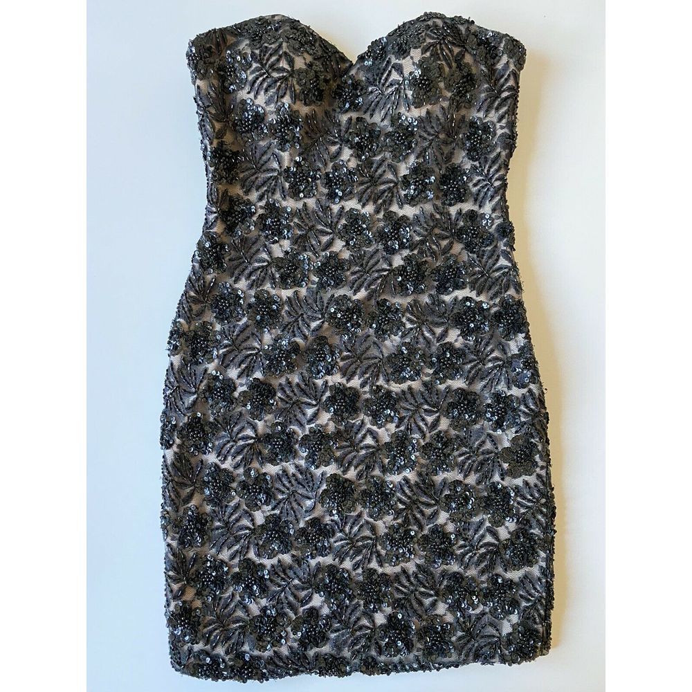 La Femme Strapless Fitted Cocktail Beaded Dress